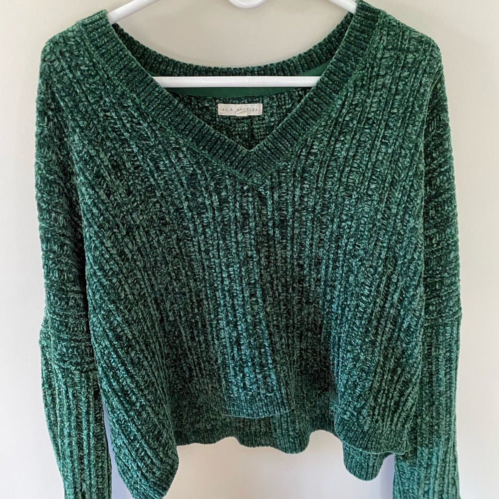 Green LA Hearts V-neck Sweater